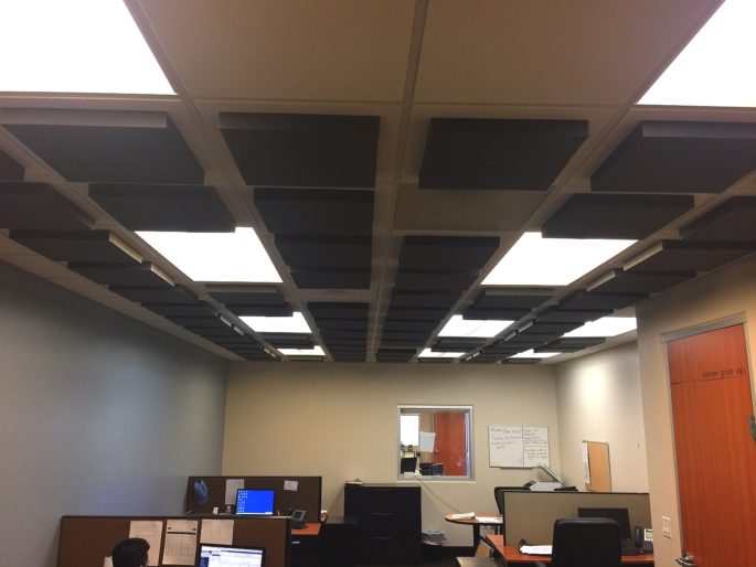 photo of bureu with acoustic foam tiles on ceiling