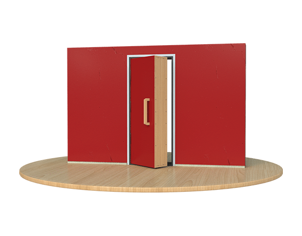 3D render of recording studio door with same thickness as the wall. Soundproof door