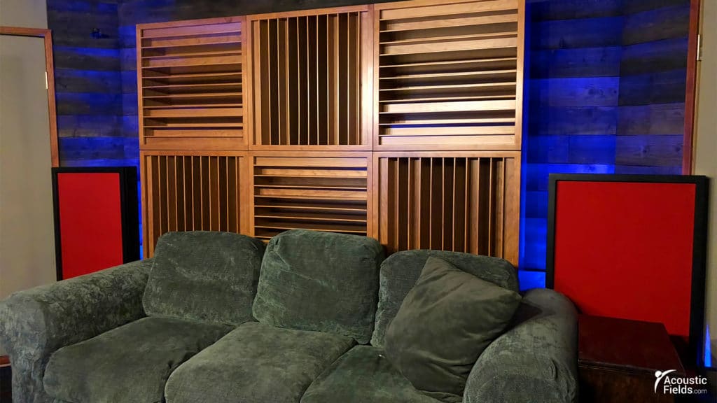 sound diffusers on podcast studio wall