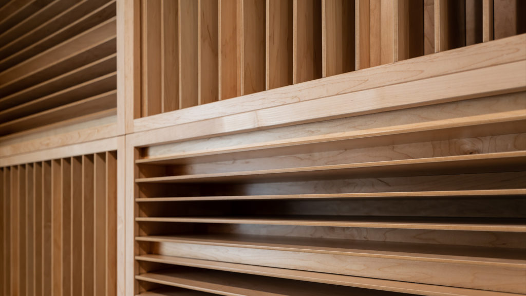 close up of wooden sound diffusers