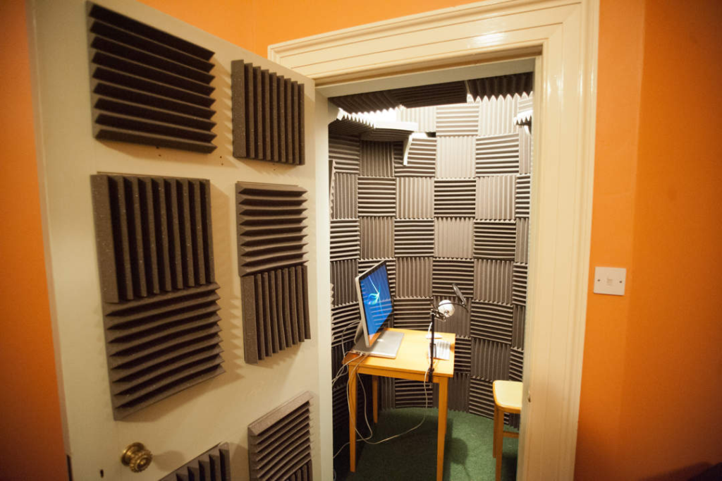 vocal booth with acoustic foam panels