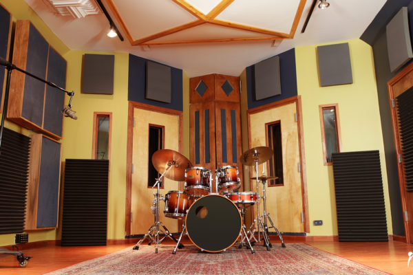 drum room with acoustic foam panels on wall