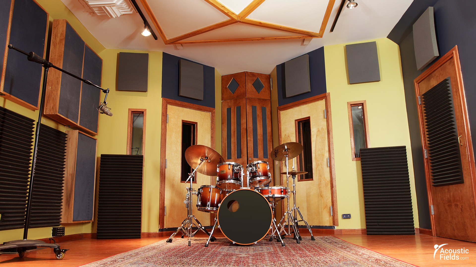 drum room with acoustic foam panels on wall