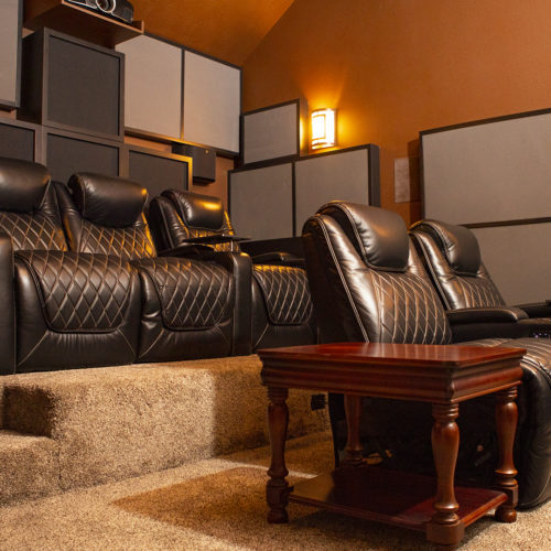 Home Theater with bass traps on wall