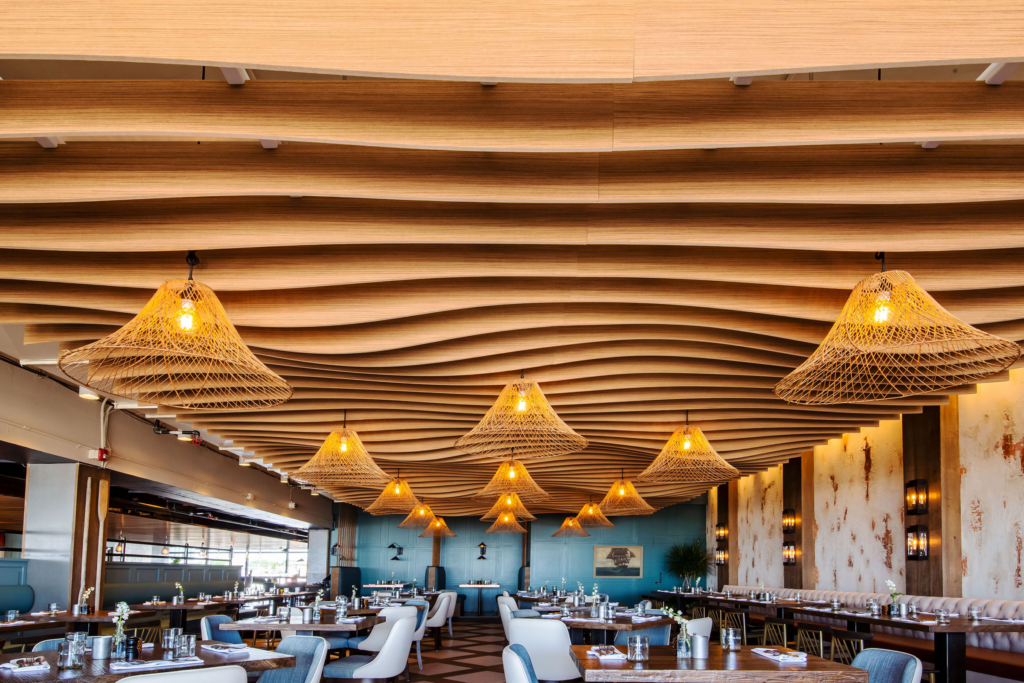 ceiling baffles in restaurant