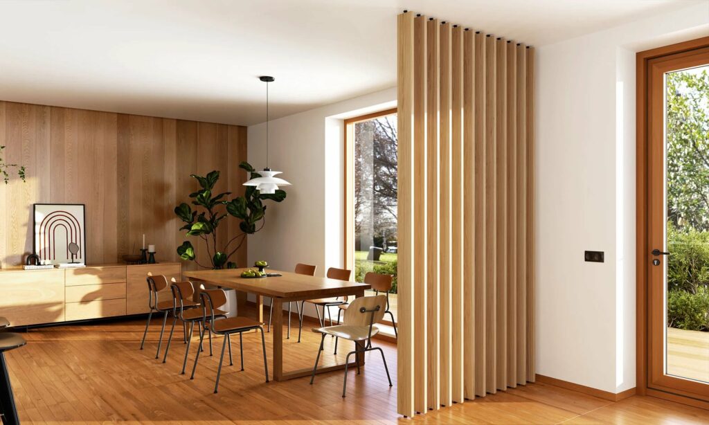 wood panel dividers in room